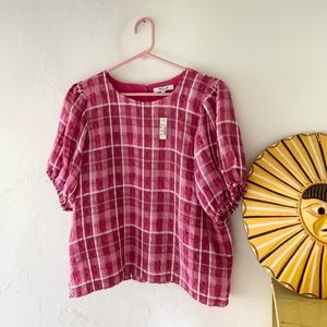 Madewell plaid puff sleeve top